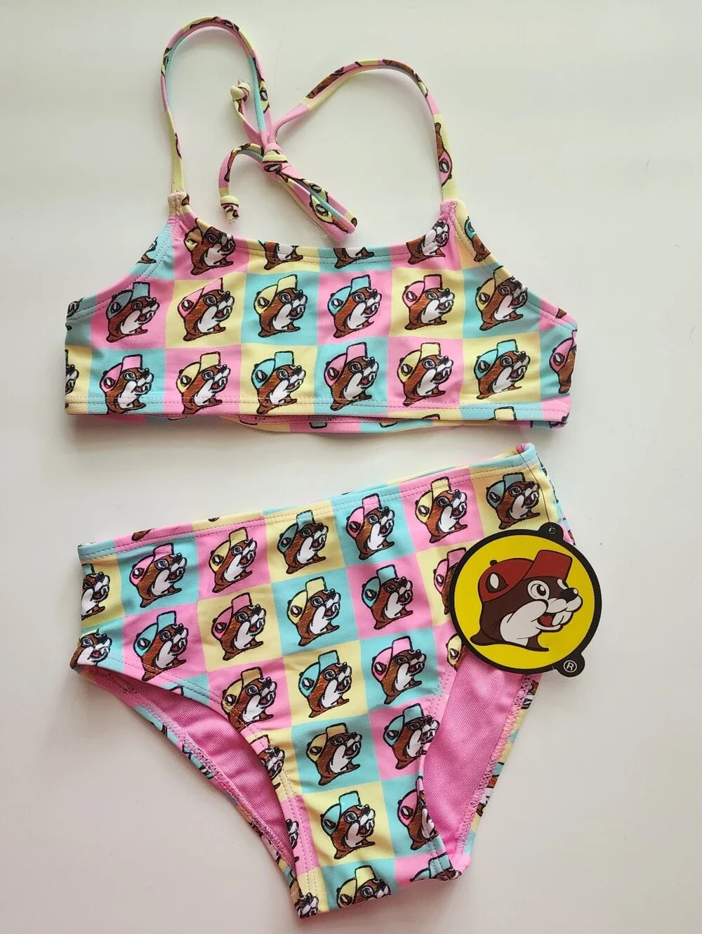 Buc-ee's Girls 2-Piece All-Over Print Beaver Swimsuit Sz. YXS NEW